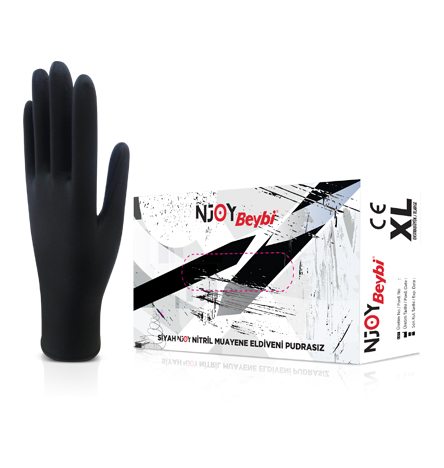 NJOY Siyah Nitril Muayene Eldiveni Pudrasız